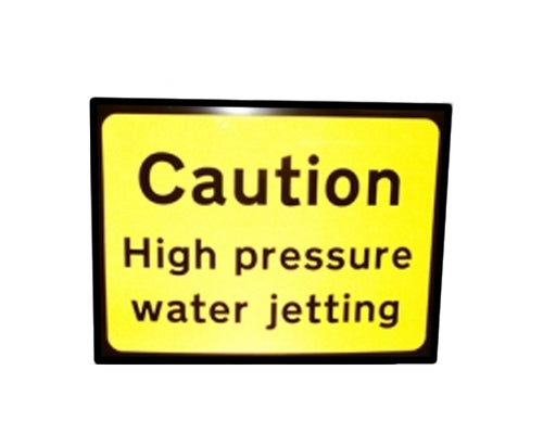 Caution High Pressure Water Jetting Sign with Cone Straps