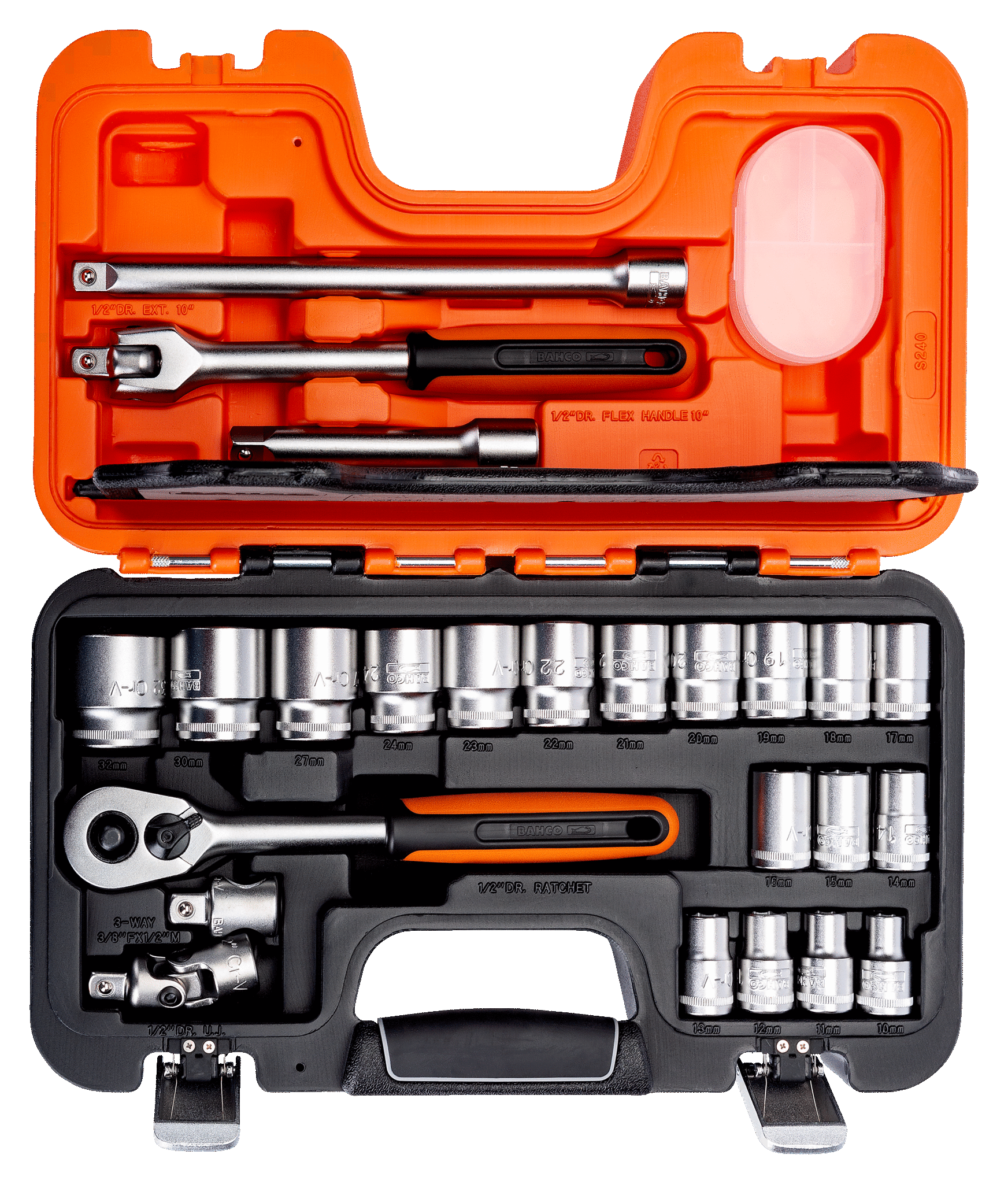1/2" Square Drive Socket Set with Metric Hex Profile and Ratchet